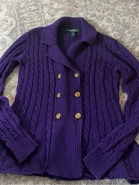 Ralph Lauren Sweaters - Vintage Ralph Lauren Purple Cable-Knit Crewneck Sweater  women sz small